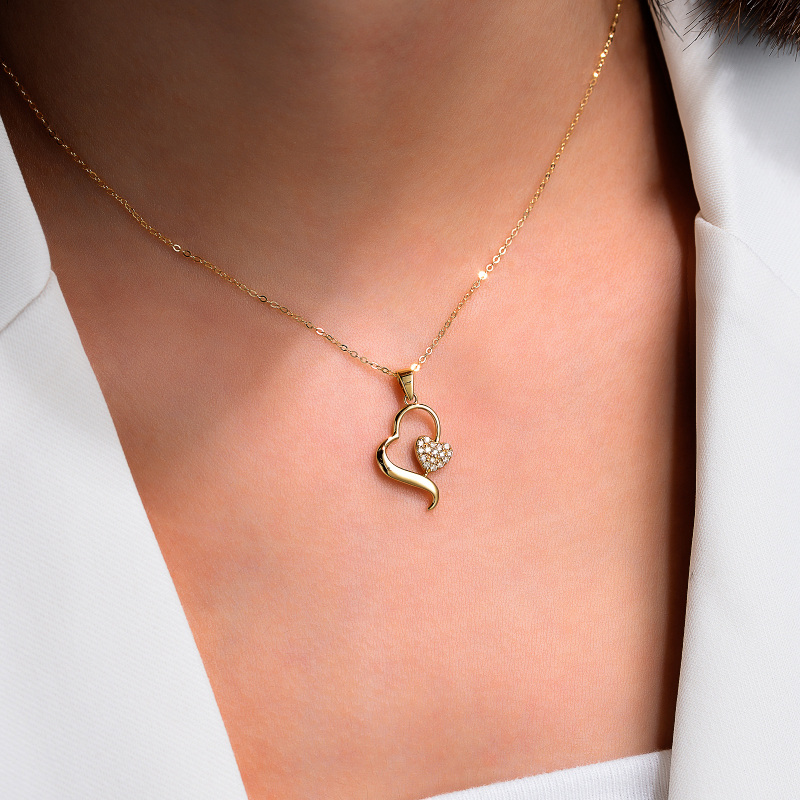 14K Gold Diamond Interlocking Hearts Pendant Necklace For Women-3