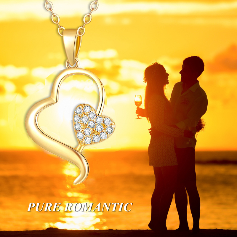 14K Gold Diamond Interlocking Hearts Pendant Necklace For Women-5