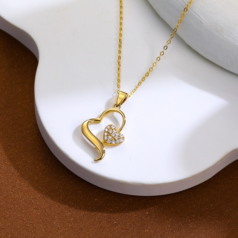 14K Gold Diamond Interlocking Hearts Pendant Necklace For Women-6