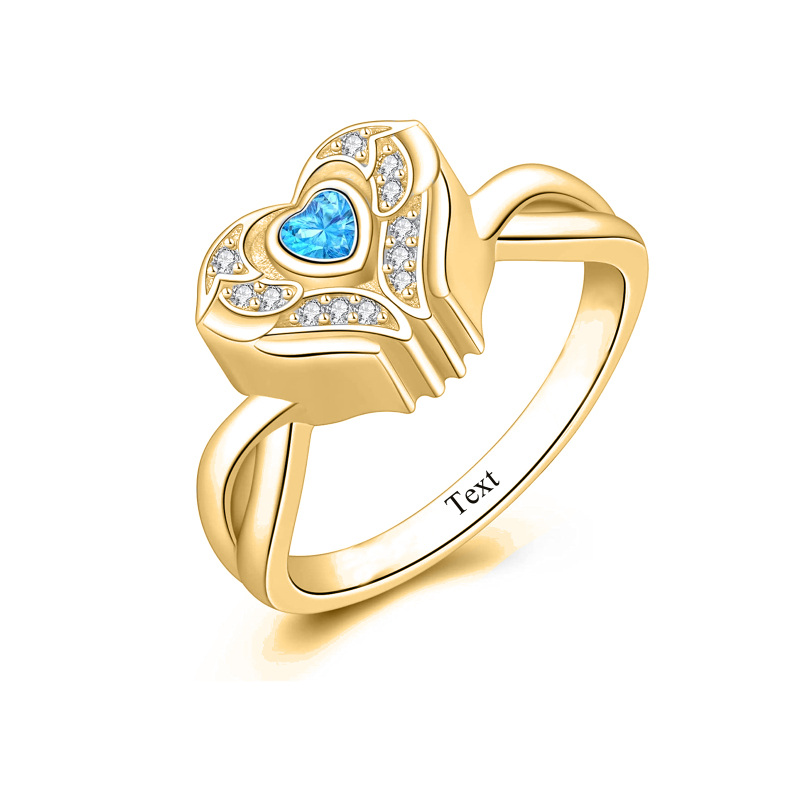 14K Gold Cubic Zirconia With Diamond Heart Urn Ring