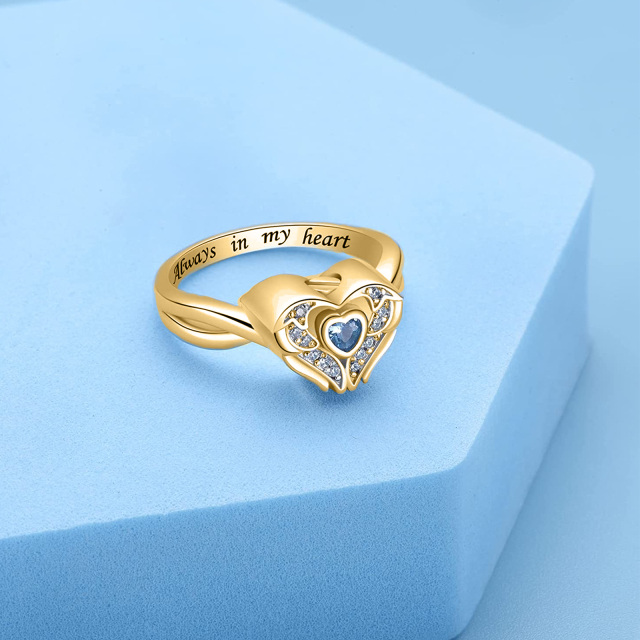 14K Gold Cubic Zirconia With Diamond Heart Urn Ring-2