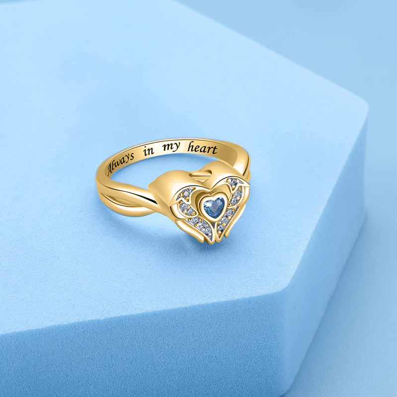 10K Gold Cubic Zirconia Personalized Engraving & Heart Urn Ring for Ashes-3