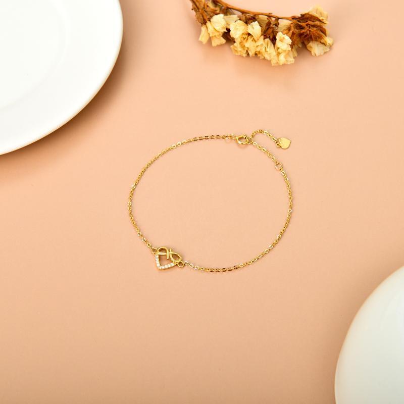 10K Gold Diamond Infinite Symbol Charm Bracelet-3