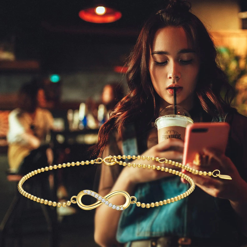 Pulseira com pendente símbolo do infinito em ouro branco 10K e diamantes-3