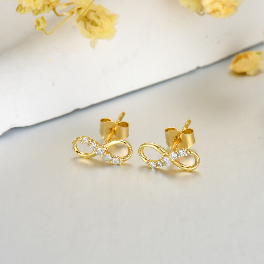 10K Gold Diamond Infinity Symbol Stud Earrings-3