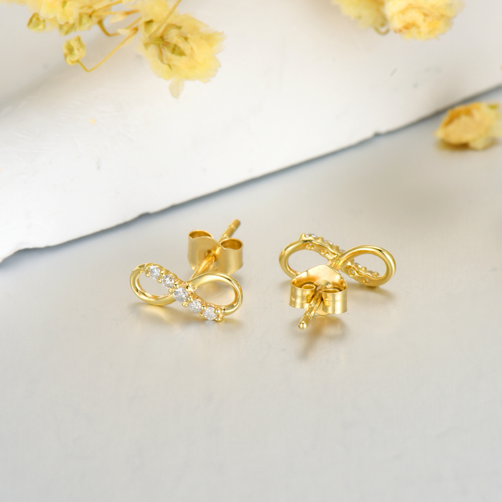 10K Gold Diamond Infinity Symbol Stud Earrings-4