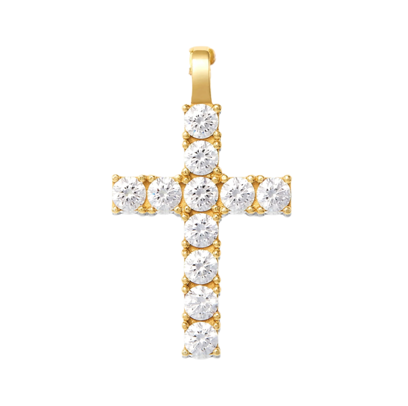 Pendentif croix en or 10 carats serti de micro-diamants-1