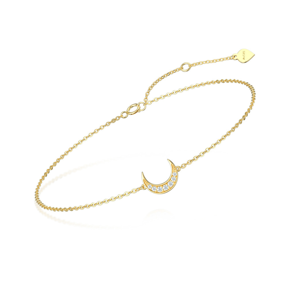 10K Gold Diamond Moon Charm Bracelet-1