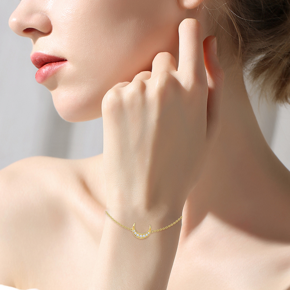 10K Gold Diamond Moon Charm Bracelet-2