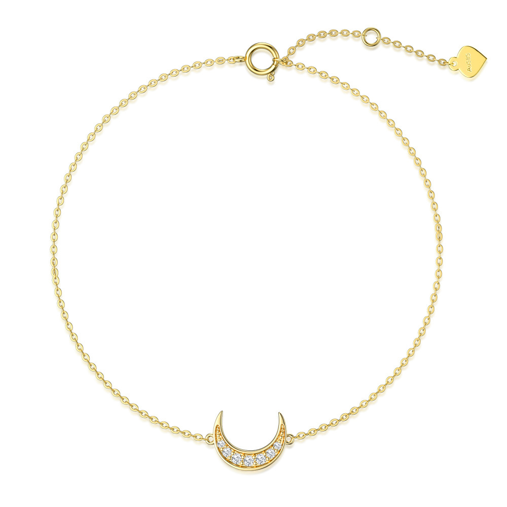 10K Gold Diamond Moon Charm Bracelet-3