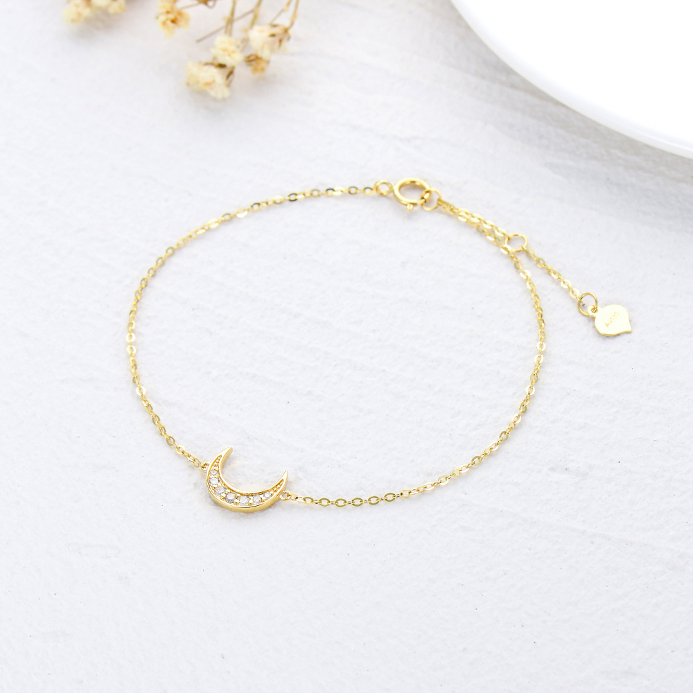 10K Gold Diamond Moon Charm Bracelet-4