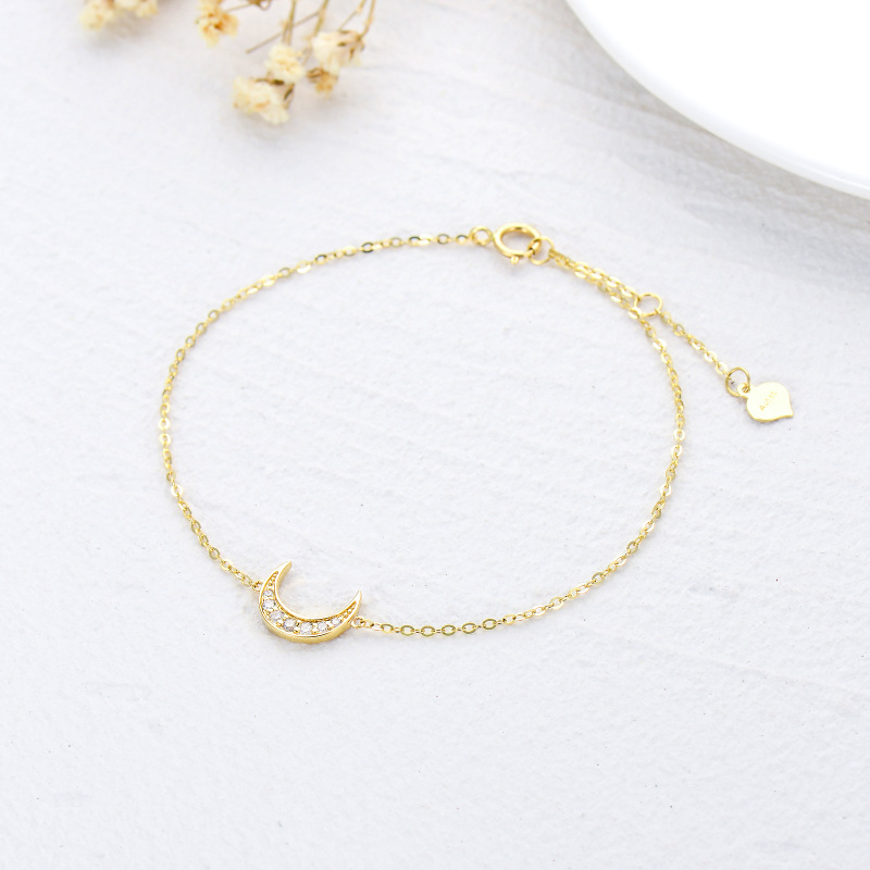 10K White Gold Diamond Moon Charm Bracelet-4