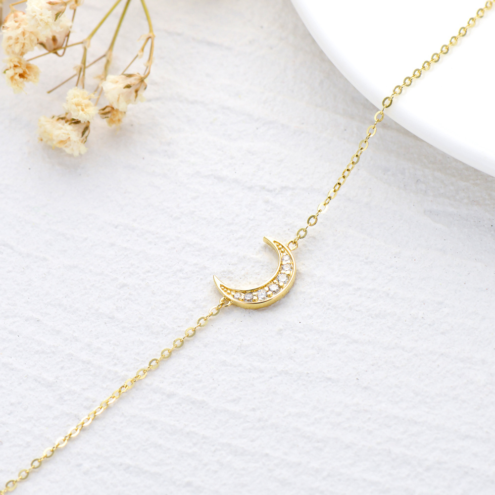 10K Gold Diamond Moon Charm Bracelet-5