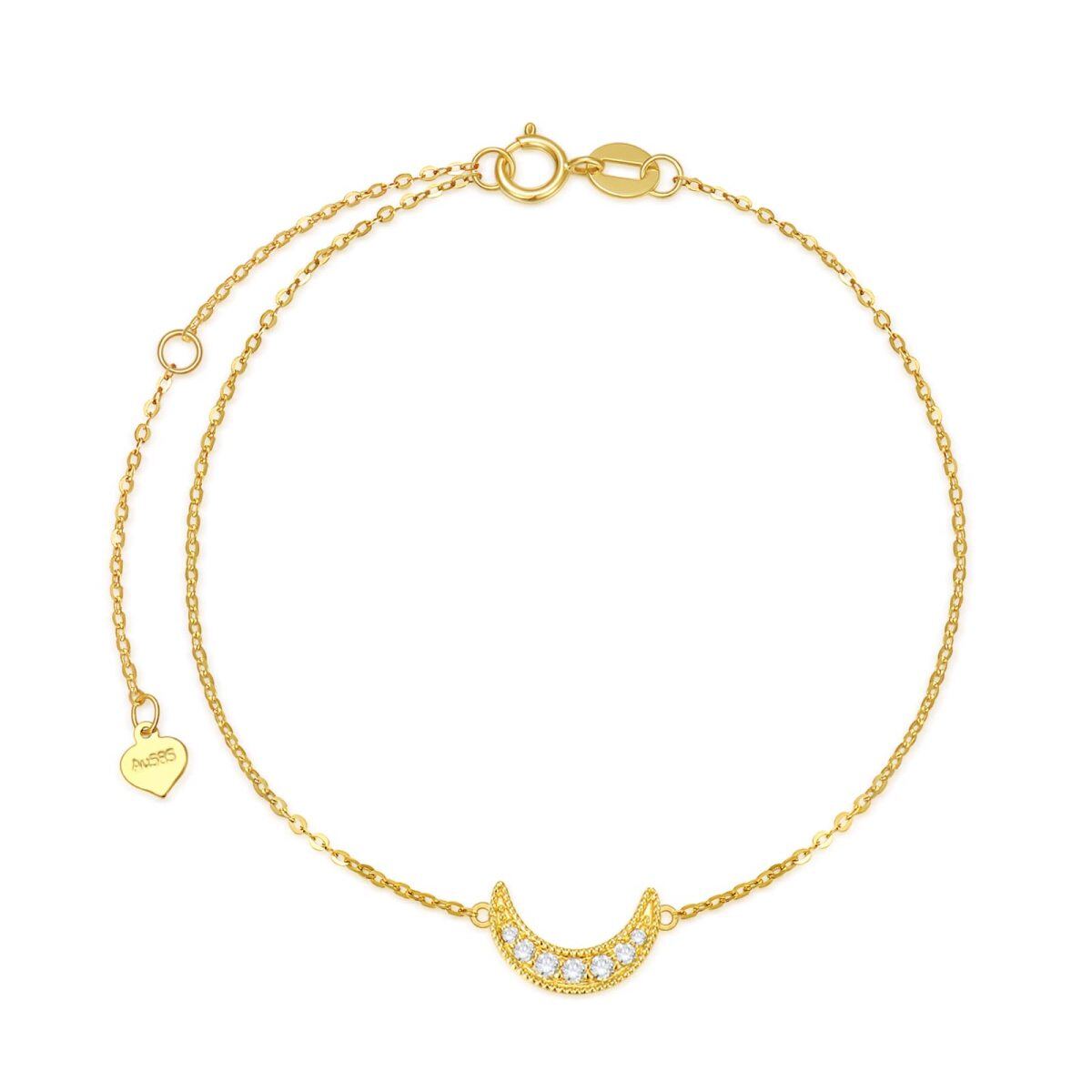 10K Gold Diamond Moon Charm Bracelet-1