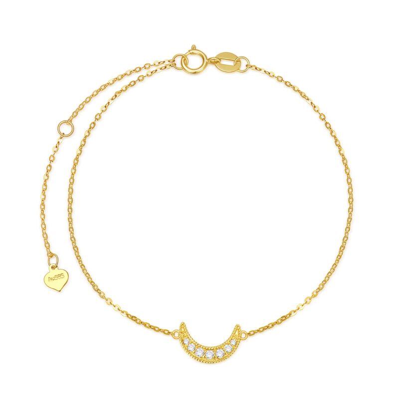 10K Gold Diamond Moon Charm Bracelet