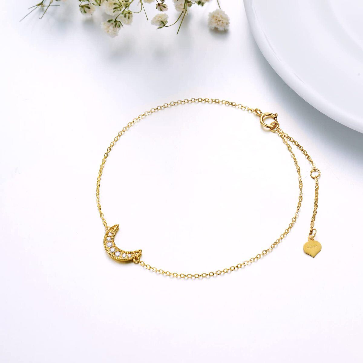 10K Gold Diamond Moon Charm Bracelet-3