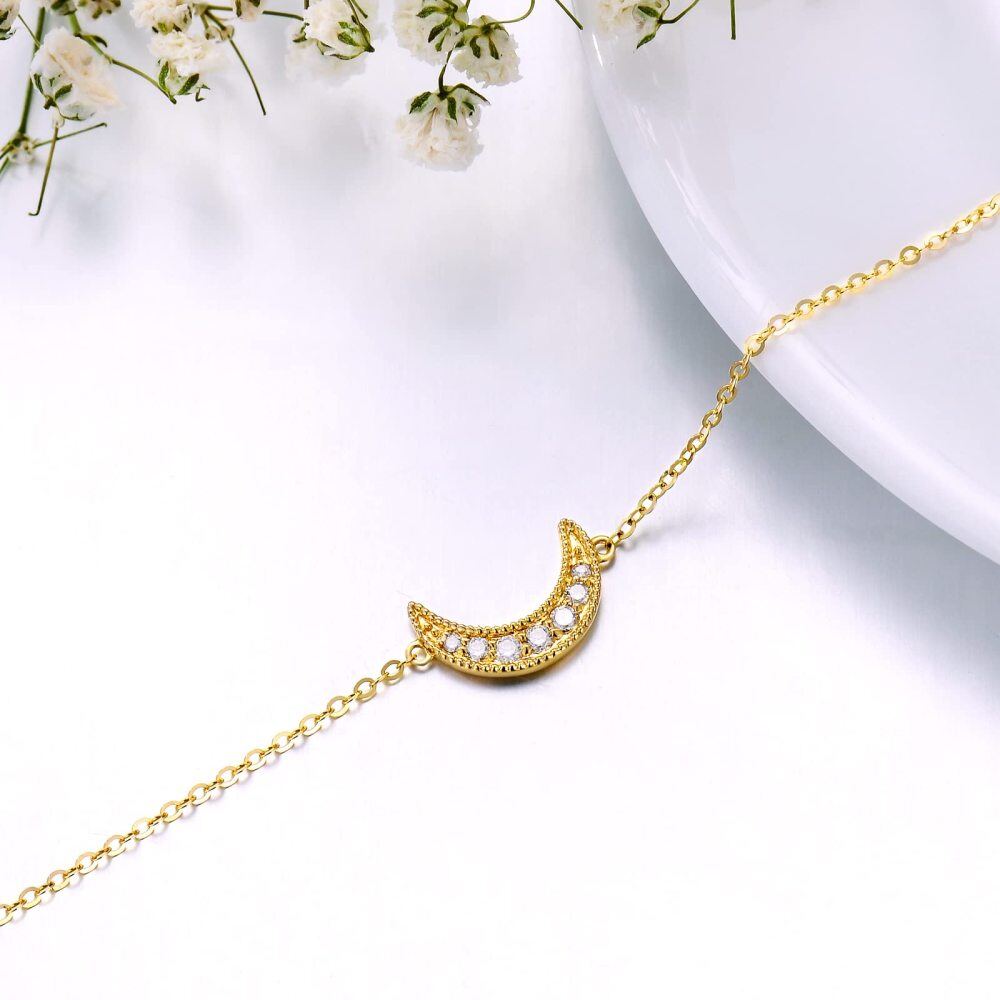 10K Gold Diamond Moon Charm Bracelet-4