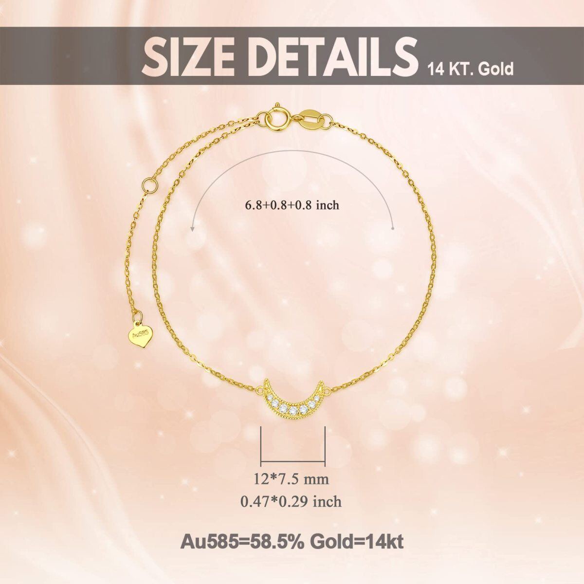 10K Gold Diamond Moon Charm Bracelet-5