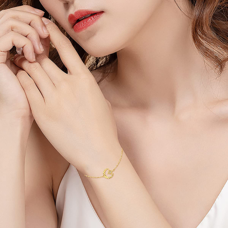 10K Rose Gold Round Cut Diamond Moon & Star Single Layer Charm Anklet-2