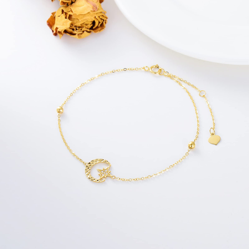 10K Rose Gold Round Cut Diamond Moon & Star Single Layer Charm Anklet-3