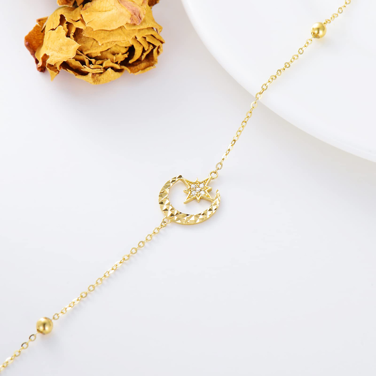 Cavigliera a strato singolo con diamante in oro 14K-4