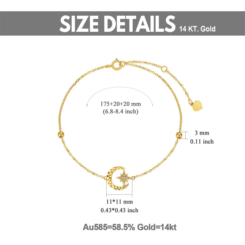 10K Rose Gold Round Cut Diamond Moon & Star Single Layer Charm Anklet-5