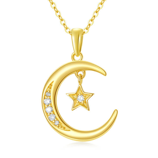 Collana con ciondolo a forma di luna e stella in oro 14K con diamanti