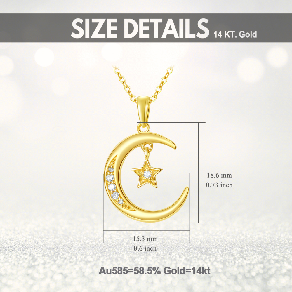10K Gold Diamond Moon & Star Pendant Necklace-6