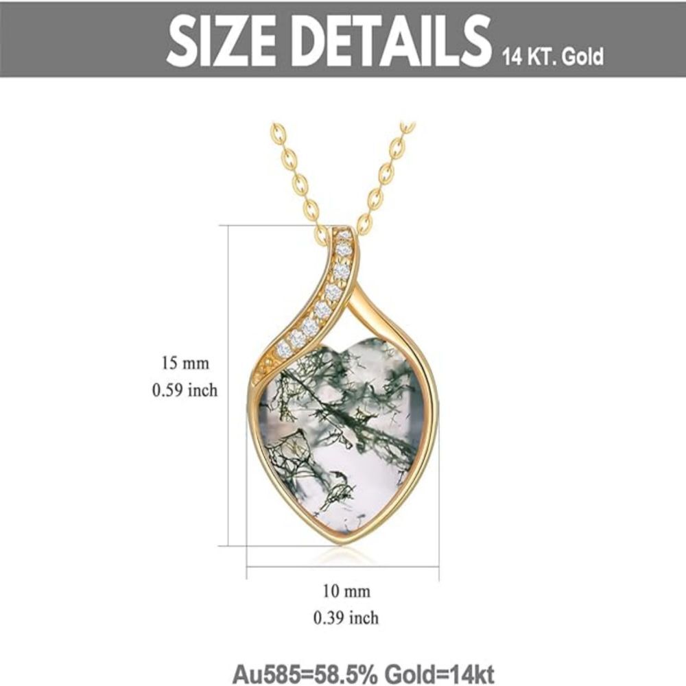 Halskette mit Herzanhänger aus 10 Karat Gold mit Diamanten aus Moosachat-5