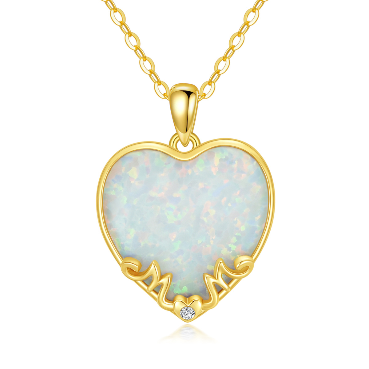 14K Gold Diamond & Opal Heart Pendant Necklace-1