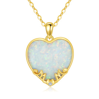 10K Gold Diamond & Opal Heart Pendant Necklace-21