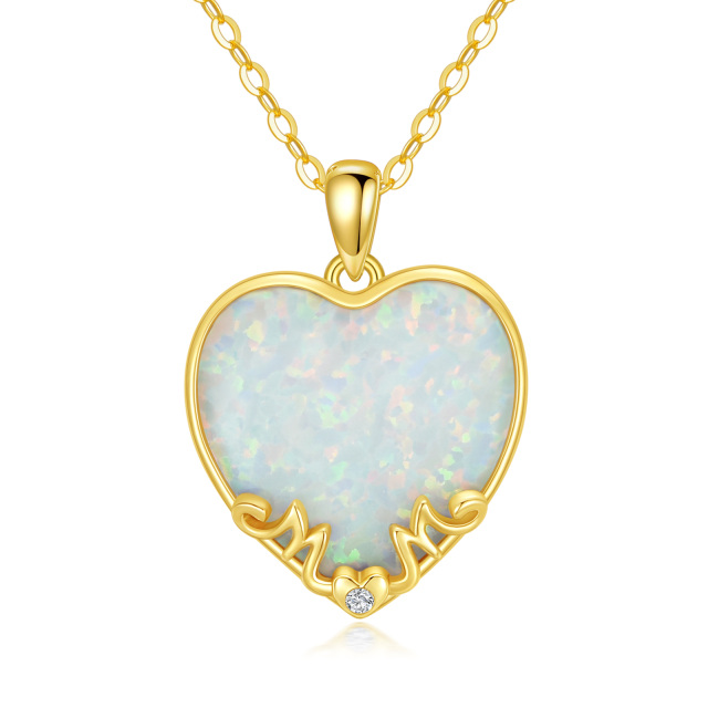 14K Gold Diamond & Opal Heart Pendant Necklace