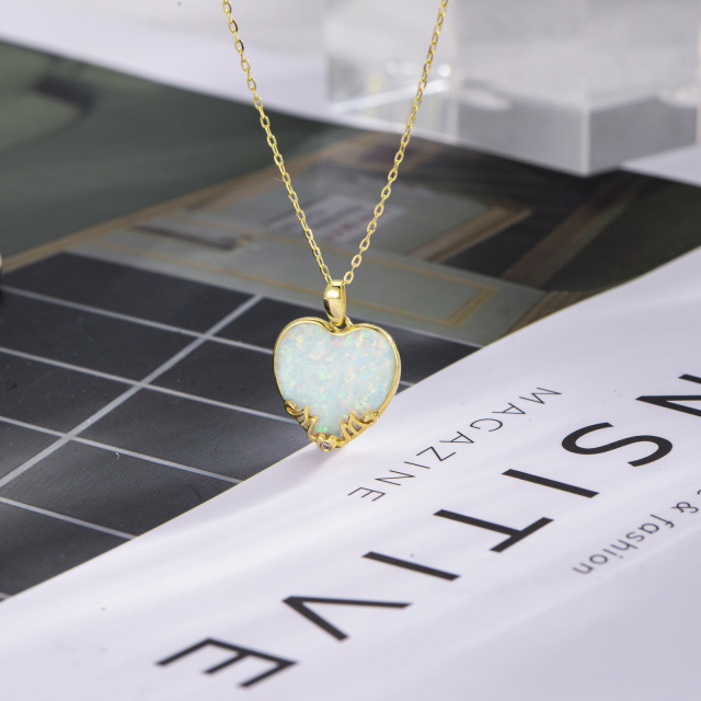 14K Gold Diamond & Opal Heart Pendant Necklace-3