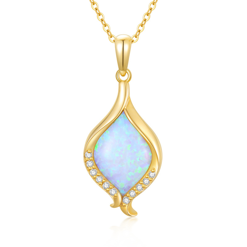 10K Gold Diamond & Opal Pendant Necklace-1