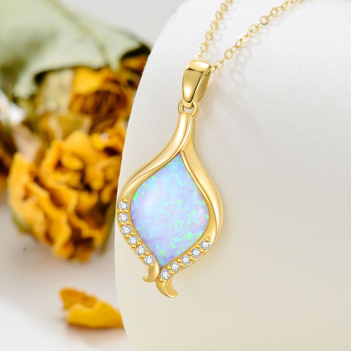 14K Gold Diamond & Opal Pendant Necklace-4