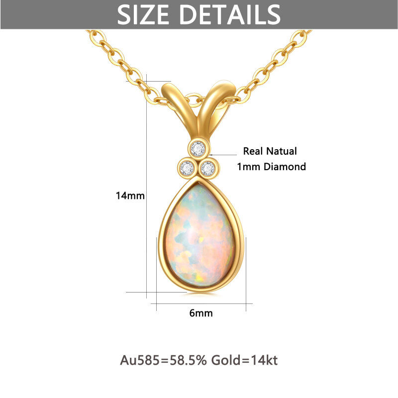 10K Gold Diamond & Orange Opal Drop Shape Pendant Necklace-5