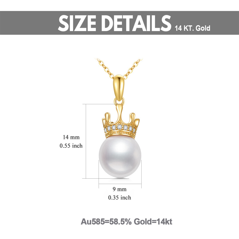 Colar com pendente de coroa em ouro branco 10K com diamantes e pérolas-5