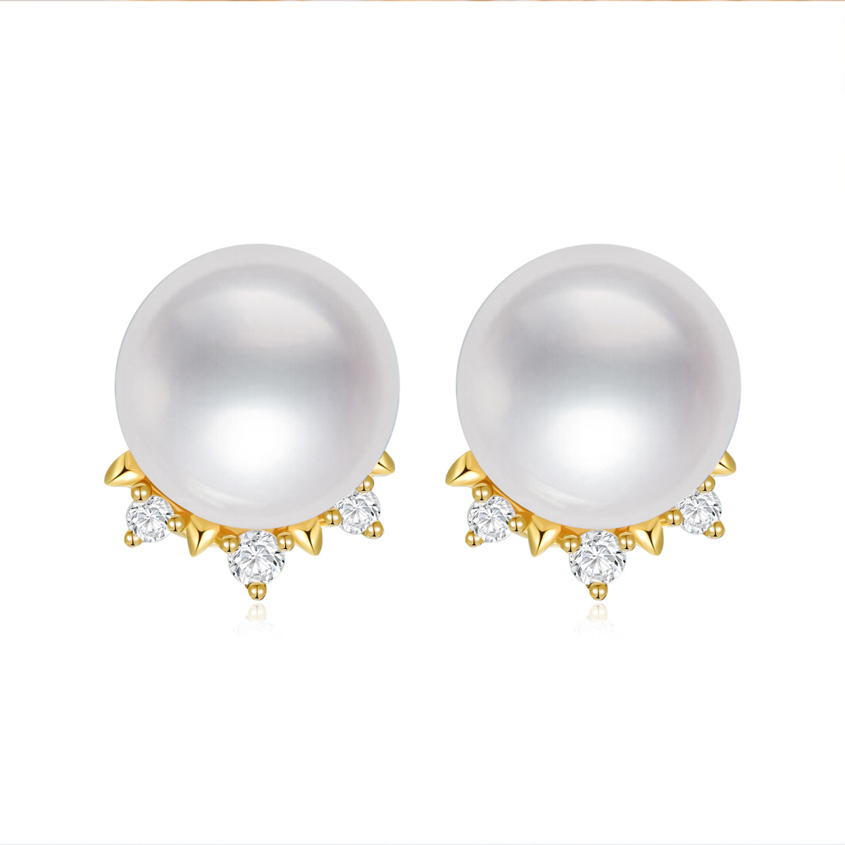 10K Gold Diamond & Pearl Crown Stud Earrings-1