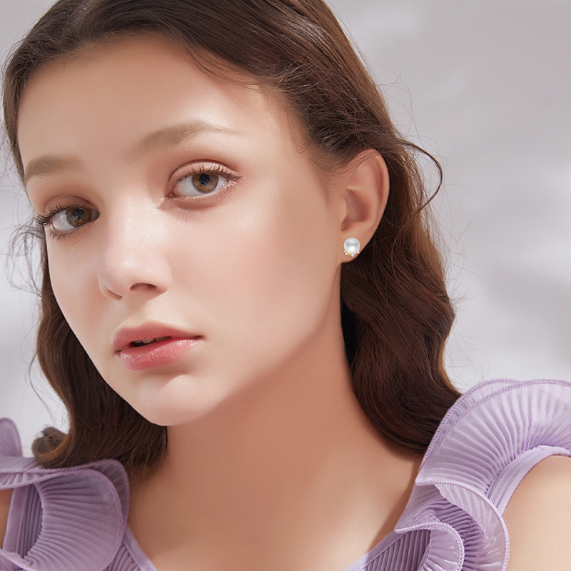 Brincos Coroa em Ouro 14K com Diamantes e Pérolas-2