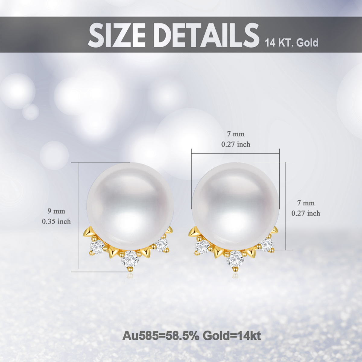 10K Gold Diamond & Pearl Crown Stud Earrings-6