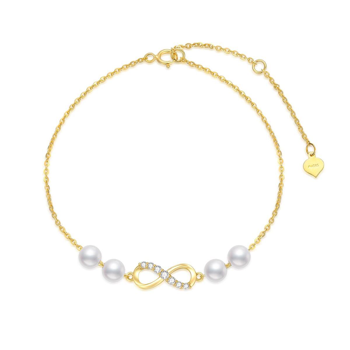 10K Gold Diamond & Pearl Infinite Symbol Charm Bracelet-1