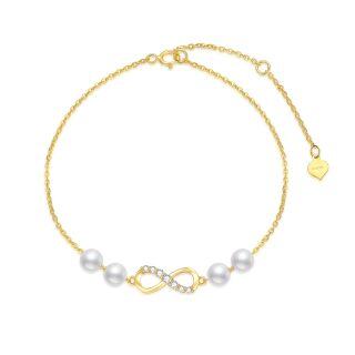 10K Gold Diamond & Pearl Infinite Symbol Charm Bracelet-24