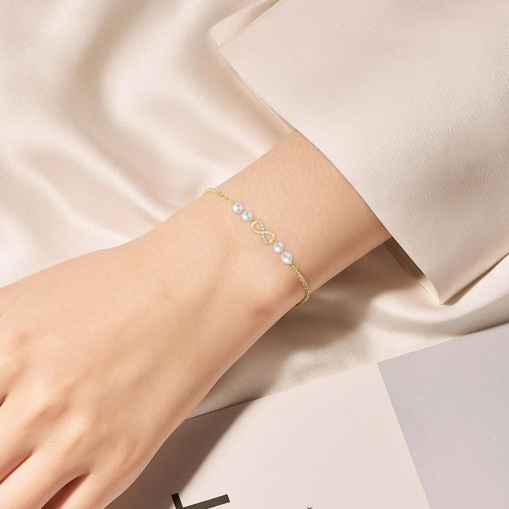 10 Karat Gold Diamant Perle Unendlichkeitssymbol Charm Armband-2