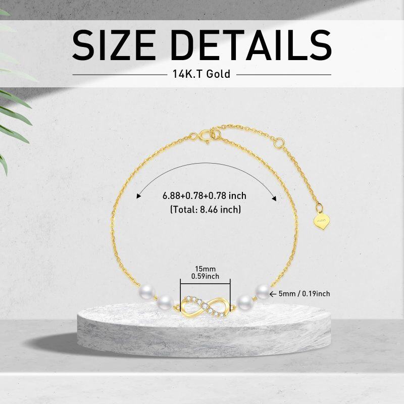 Pulseira de berloques com símbolo infinito e pérolas de diamante em ouro 10K-5