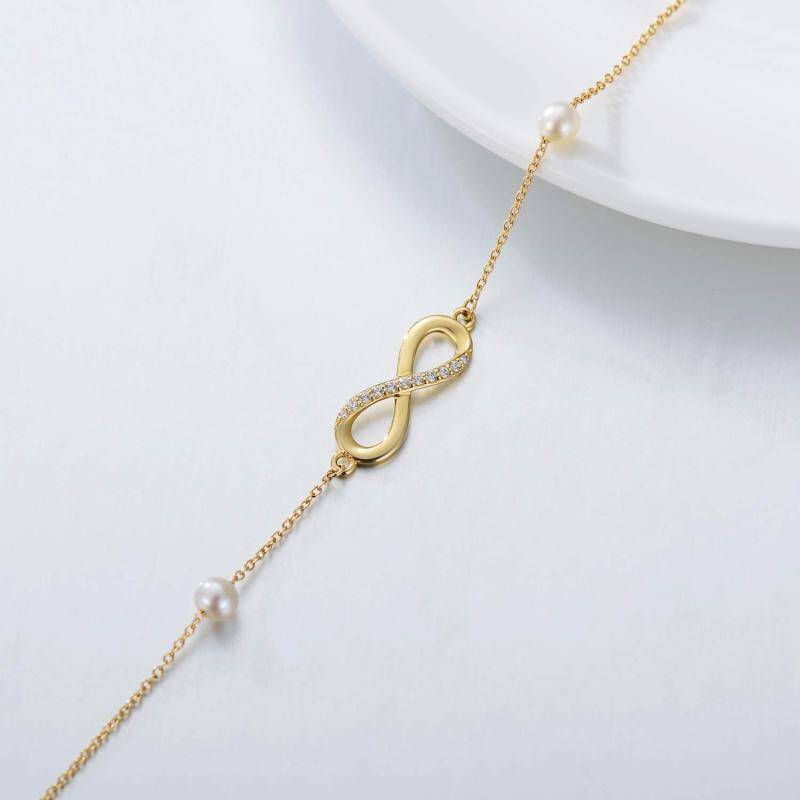 10K Gold Diamond & Pearl Infinity Symbol Single Layer Charm Anklet-3