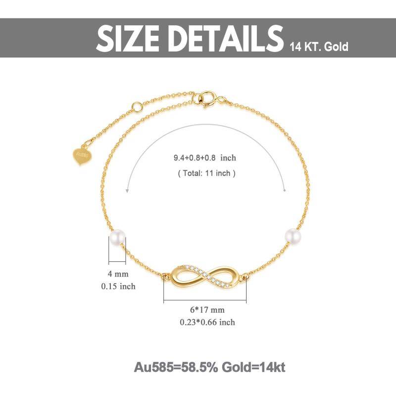10K Gold Diamond & Pearl Infinity Symbol Single Layer Charm Anklet-5