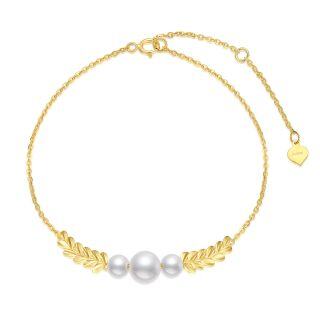 14K Gold Diamond & Pearl Leaves Charm Bracelet-21