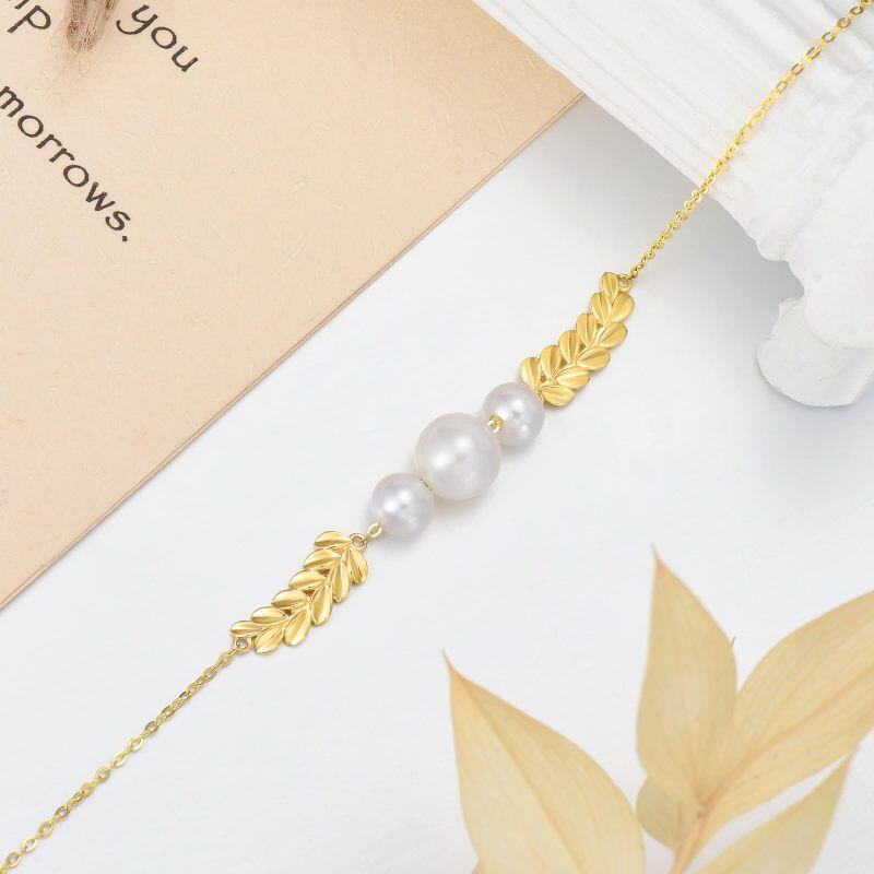 Pulsera con dije de hojas de oro blanco de 9 quilates, diamantes y perlas-4