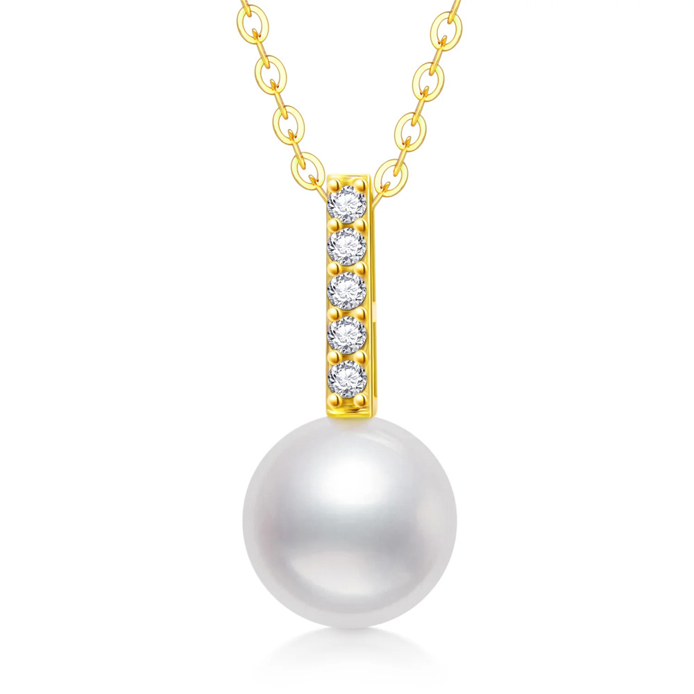 10K Gold Diamond & Pearl Pendant Necklace-1