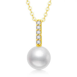 14K Gold Diamond & Pearl Pendant Necklace-4